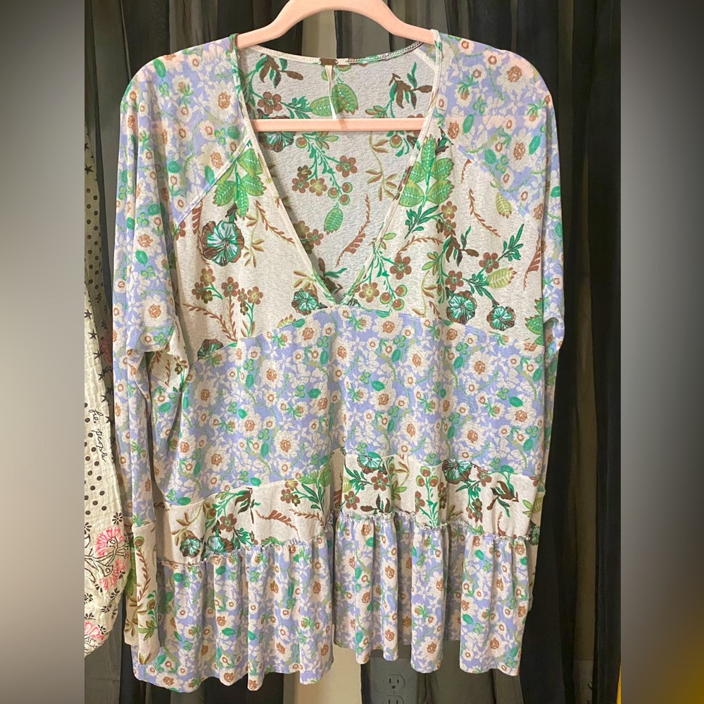 Free People Floral Tunic in Green and Blue